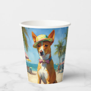 Vasos De Papel Basenji en la playa, regalo de verano para los ama