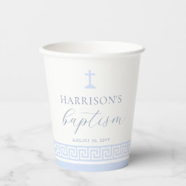 Vasos De Papel Bautismo azul de la clave griega