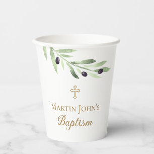 Vasos De Papel Bautismo en la rama de olivo