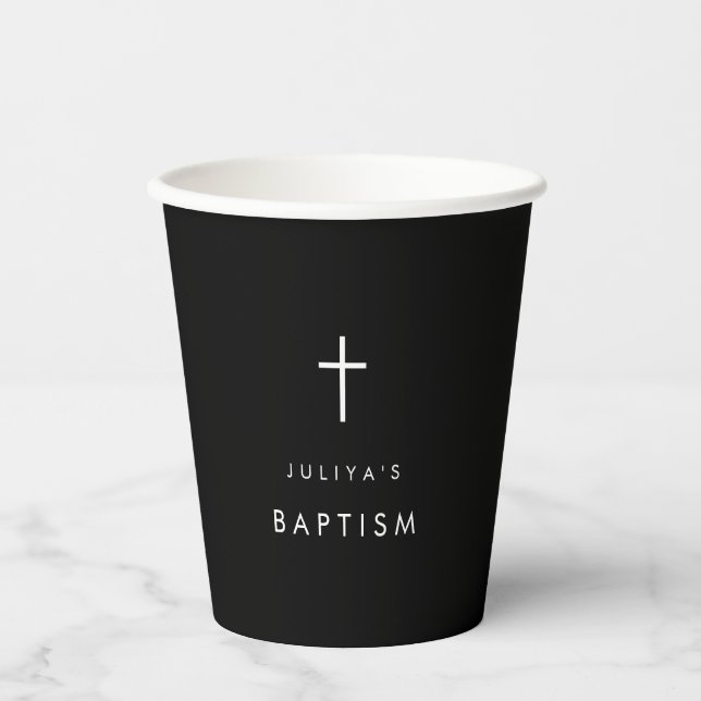 Vasos De Papel Bautismo negro moderno (Anverso)