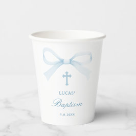Vasos De Papel Bautizo de lazo azul acuarela