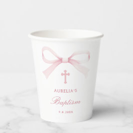 Vasos De Papel Bautizo de lazo rosa acuarela