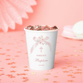 Vasos De Papel Bautizo de lazo rosa floral