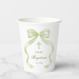 Vasos De Papel Bautizo de lazo verde elegante