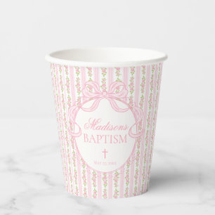 Vasos De Papel Bautizo Floral Antiguo Elegante Rosa
