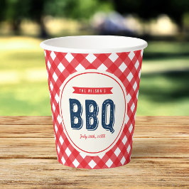 Vasos De Papel BBQ de Verano Rojo Gingham y Azul
