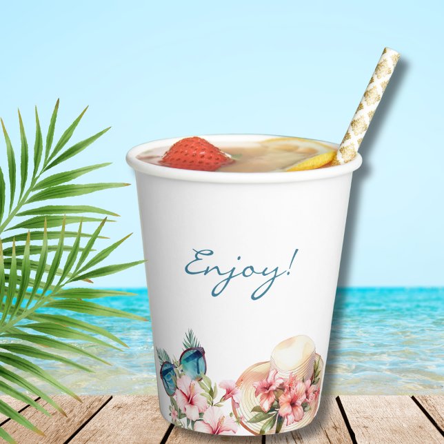 Vasos De Papel Beach Pink Floral Tropical Brillante (Subido por el creador)