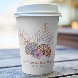 Vasos De Papel Beach Seashells Watercolor Boda de la Moda costera