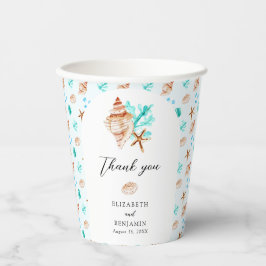 Vasos De Papel Beach Wedding Elegant Coastal Seashell Thank you 