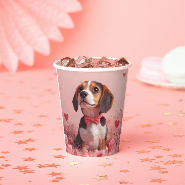 Vasos De Papel Beagle con Rosas - Día de San Valentín (in situ)