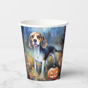 Vasos De Papel Beagle de Halloween con calabazas espeluznante