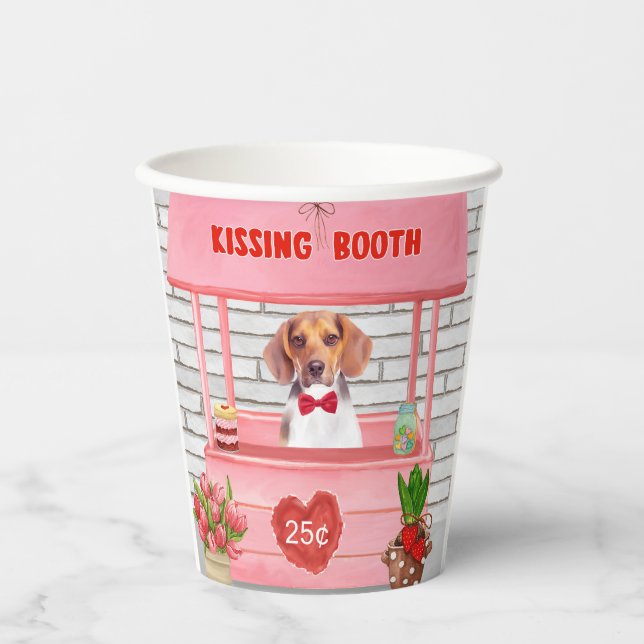 Vasos De Papel Beagle Dog El día de San Valentín Kissing Booth (Anverso)