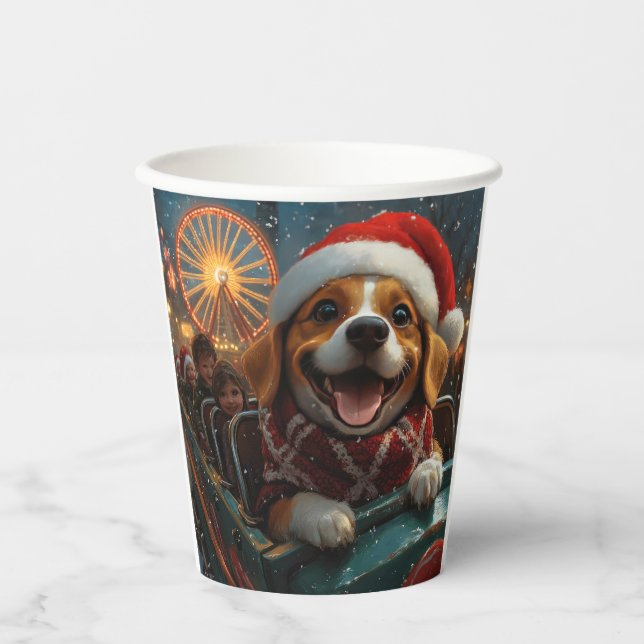Vasos De Papel Beagle Dog Roller Coaster Navidades (Anverso)