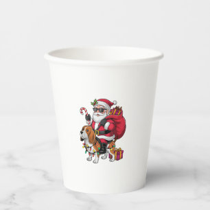 Vasos De Papel Beagle Dog Xmas iluminando a Santa Riding Beagle C