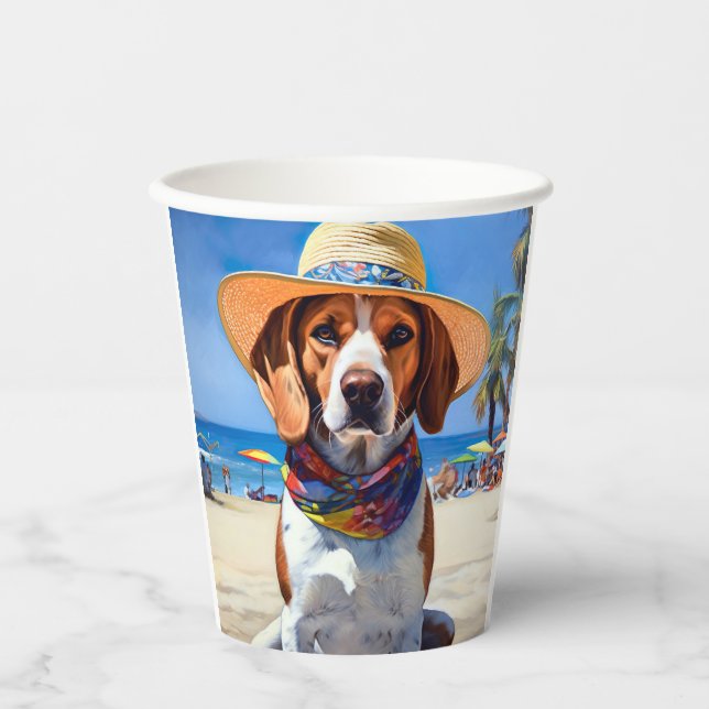 Vasos De Papel Beagle on Beach, regalo de verano para los amantes (Anverso)
