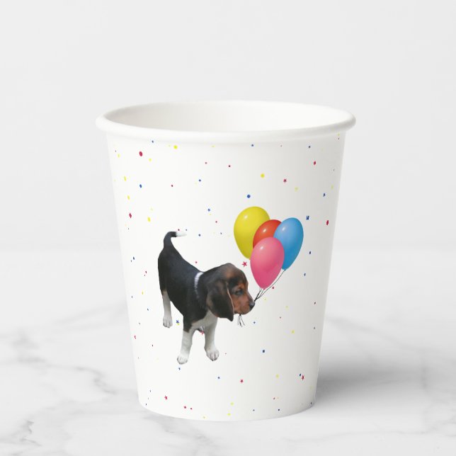 Vasos De Papel Beagle Puppy Con Cuadros De Papel De Globo (Anverso)