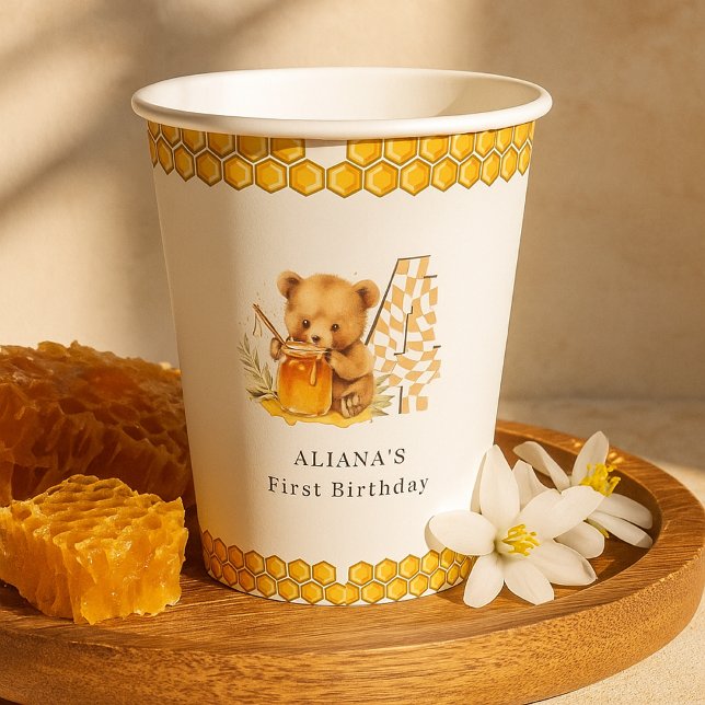 Vasos De Papel Bear acuático clásico Miel cuarto cumpleaños (Subido por el creador)