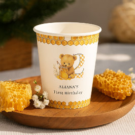 Vasos De Papel Bear acuático clásico Miel segundo cumpleaños