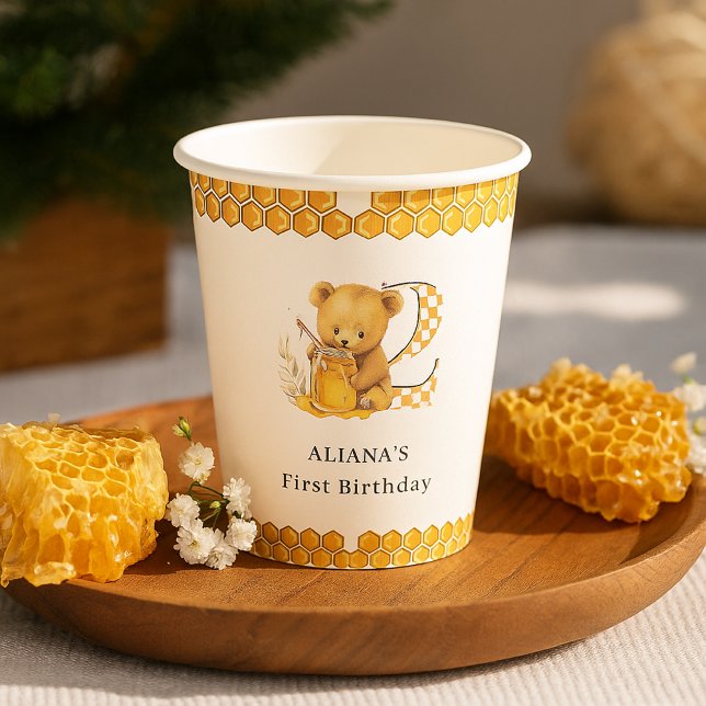 Vasos De Papel Bear acuático clásico Miel segundo cumpleaños (Subido por el creador)