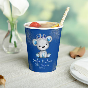 Vasos De Papel Bear Baby Shower Prince Sparkly Blue Boys