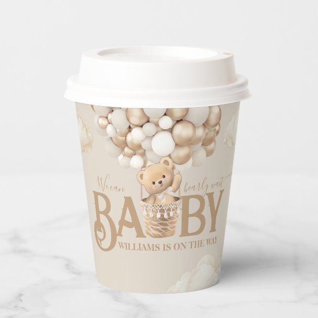 Vasos De Papel Bear Balloons Bearly Wait Baby Shower (Anverso)