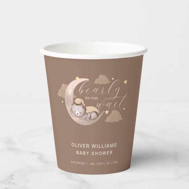 Vasos De Papel Bearly Brown Wait Moon Star Sleepy Bear (Anverso)