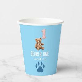 Vasos De Papel Bearly One | Oso de peluche marrón cumpleaños