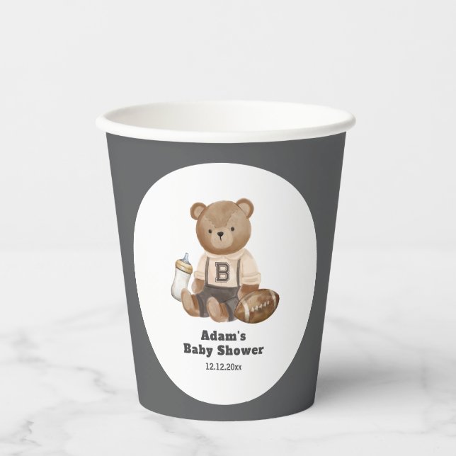 Vasos De Papel Bearly Wait Football Sport Boy Baby Shower  (Anverso)