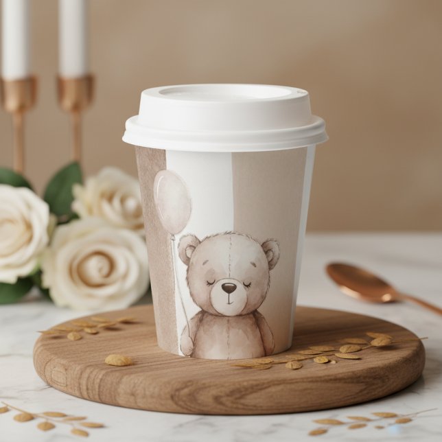 Vasos De Papel Bearly Wait Neutral Teddy Baby Shower (Bearly Wait teddy bear baby shower table design , perfect for creating a cohesive neutral woodland )