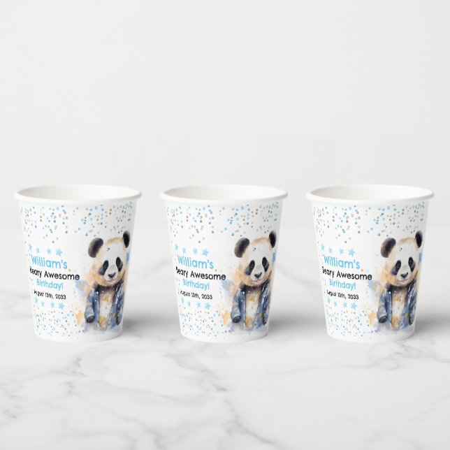 Vasos De Papel Beary Awesome Boys Watercolor Panda Cumpleaños (Multi)