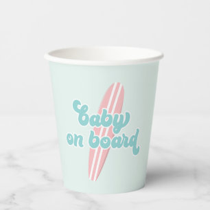 Vasos De Papel Bebé a bordo Pink Surf Beach Baby Shower