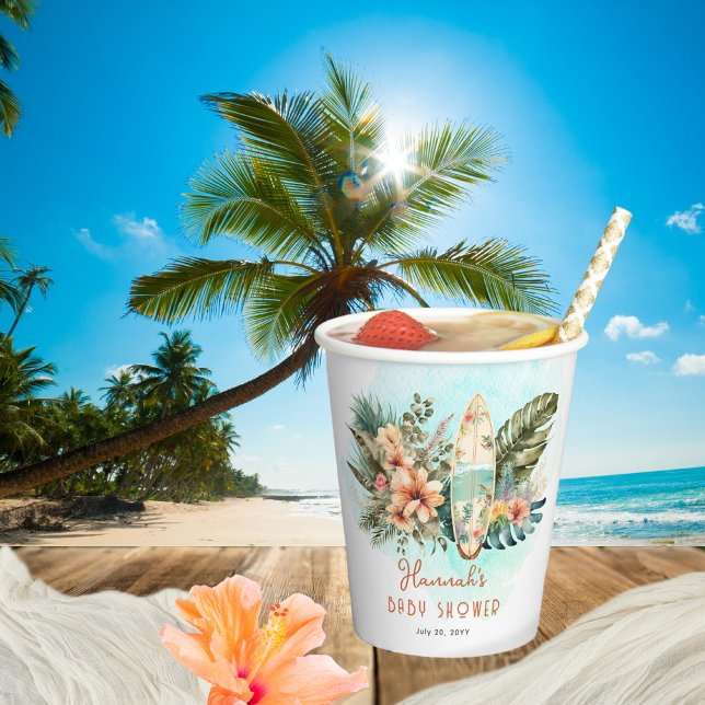 Vasos De Papel Bebé a bordo Surf Tropical Neutral Baby Shower (Subido por el creador)