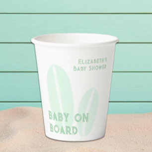Vasos De Papel Bebé a bordo Surfing Playa Acuarela Baby Shower