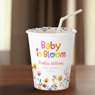 Vasos De Papel Bebé acuarela con flores en cubos de Baby Shower e