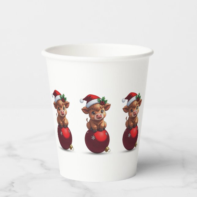 Vasos De Papel bebé adorable de vaca highland sentado (Anverso)