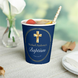Vasos De Papel Bebé Baptism Navy Blue Gold Cross