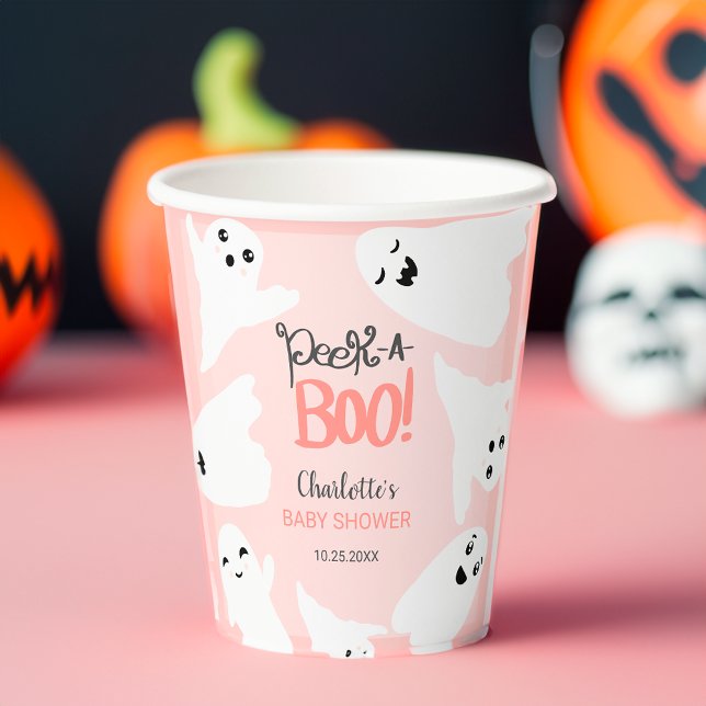Vasos De Papel Bebé de Halloween lindo, fantasmas, ducha de bebé  (Cute Halloween boo ghosts pink baby shower Paper Cups)