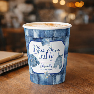 Vasos De Papel Bebé de mezclilla azul personalizado: Baby Shower