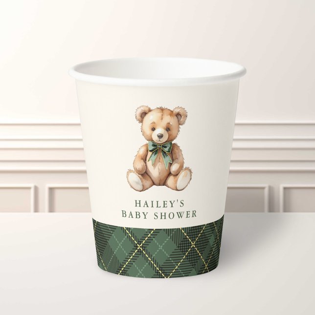 Vasos De Papel Bebé de Oso de Peluche Clásico de Cuadros Verdes B (Subido por el creador)