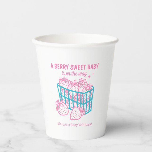 Vasos De Papel Bebé Doodle de Fresa Rosa Dulce de Frutas (Anverso)