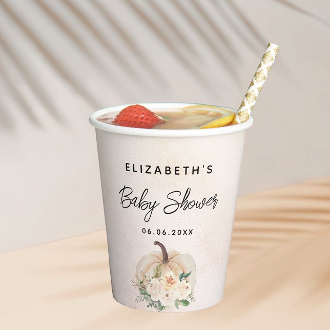 Vasos De Papel Bebé ducha calabaza caída crema rosa oro (Subido por el creador)