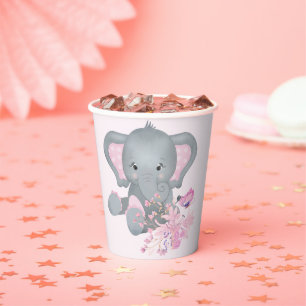 Vasos De Papel Bebé elefante adorable acuarela