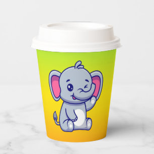 Vasos De Papel Bebé Elefante Lindo Sentado Cartoon-23800
