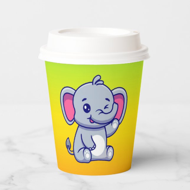Vasos De Papel Bebé Elefante Lindo Sentado Cartoon-23800 (Anverso)