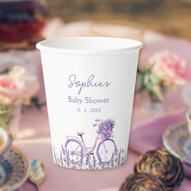 Vasos De Papel Bebé en bicicleta con flores de lavanda Shower (Subido por el creador)