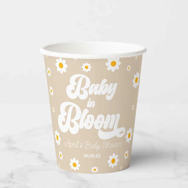 Vasos De Papel Bebé En Bloom Daisy Flor Floral Tan Baby Shower (Anverso)
