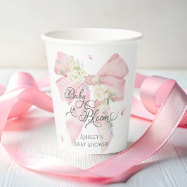 Vasos De Papel Bebé en Bloom Elegant Soft Pink Bow Baby Shower