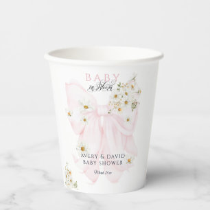 Vasos De Papel Bebé en el Baby Shower Chica de Bow Rosado en Bloo