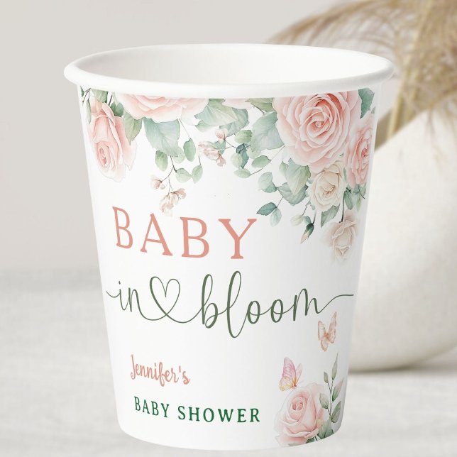 Vasos De Papel Bebé en flor Baby Shower Rosa Rosa Chica Floral (Subido por el creador)