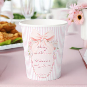 Vasos De Papel Bebé en flor retro preppy lazo baby shower